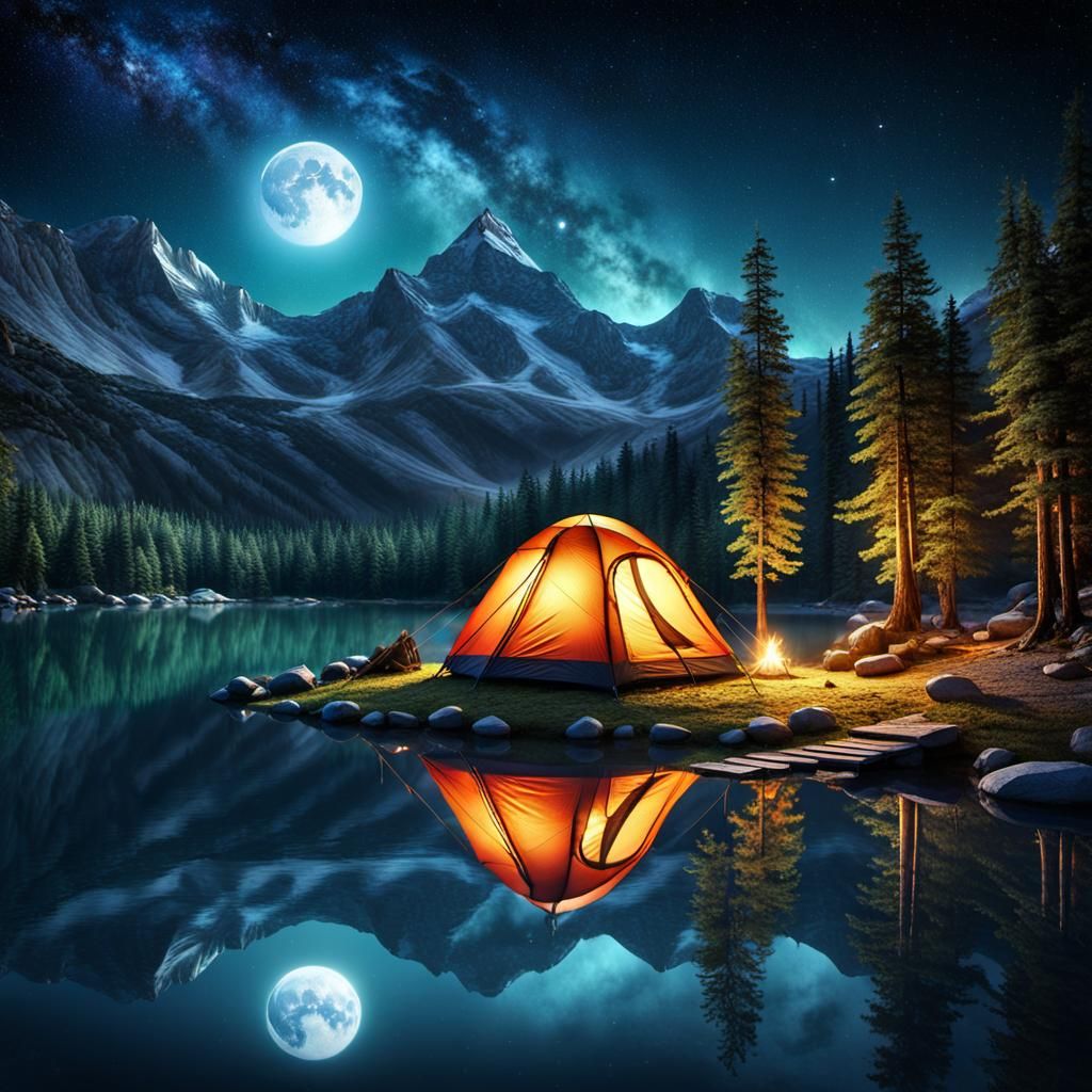 Camping under the moon
