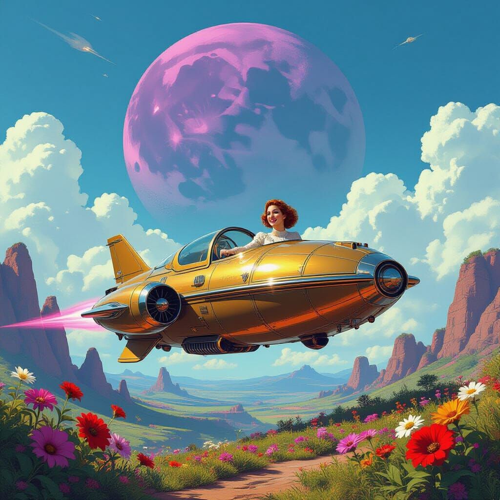 A space car with folded wheels.