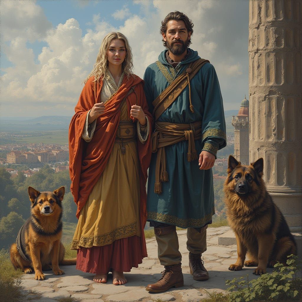 Man Holds a Majestic Lion in Realistic Comic Style