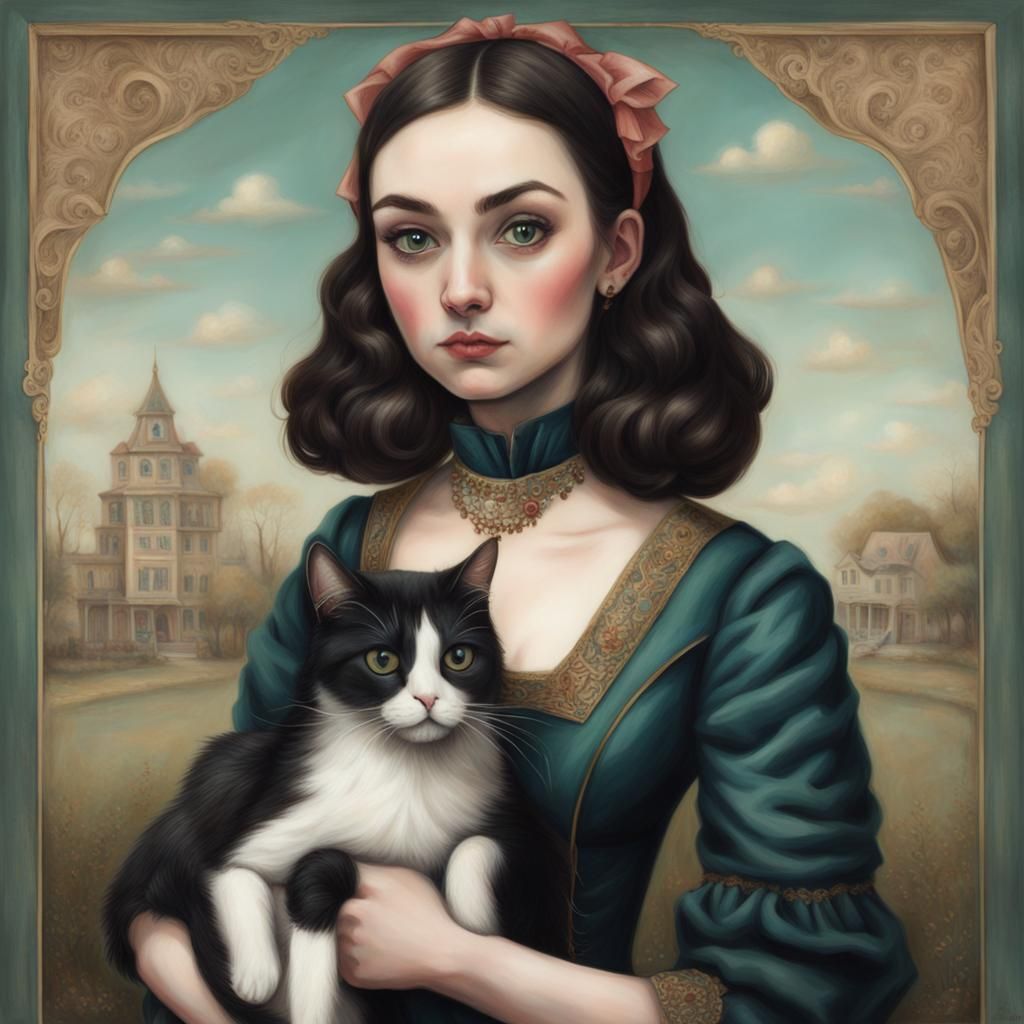 Sara Holding a Cat in the Style of Mark Ryden (2) - AI Generated ...