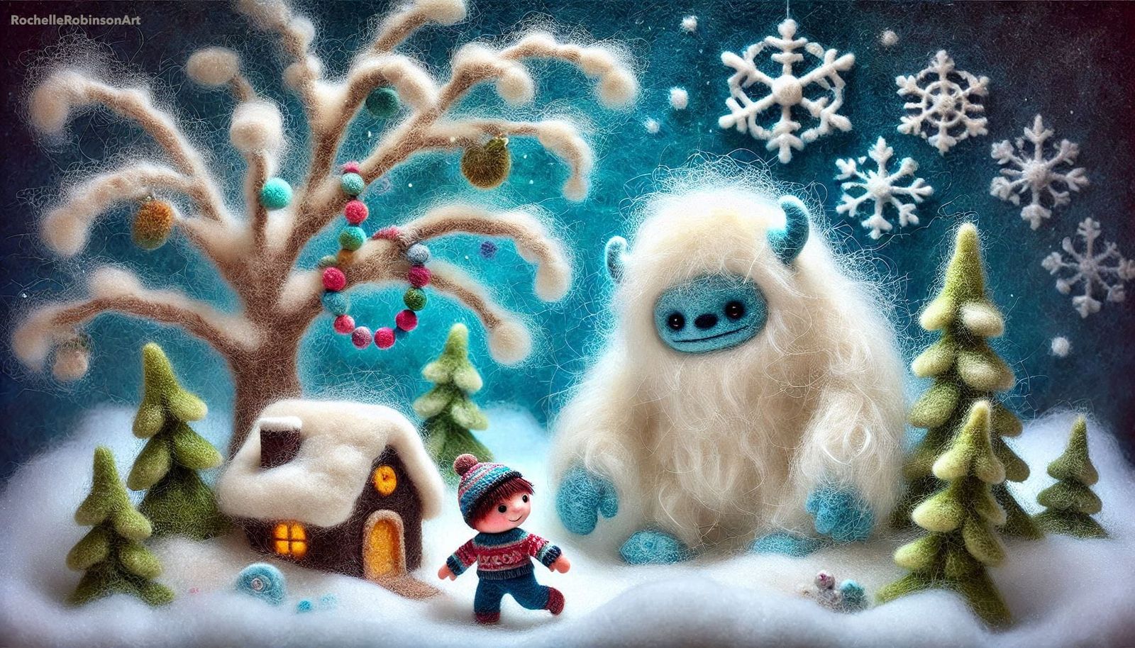 Yeti and Friend - Felted Wool Art