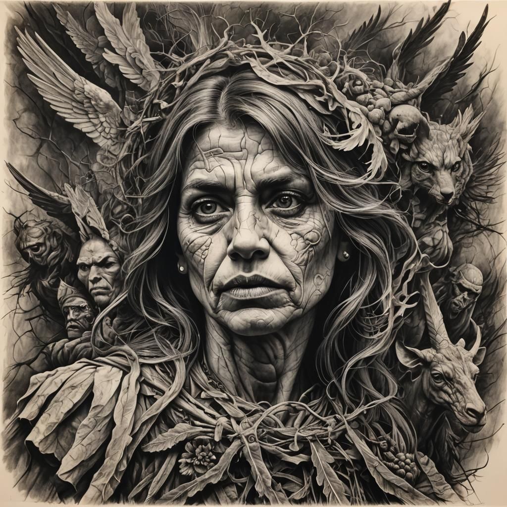 Angelic Choir in Hyperdetailed Charcoal Drawing