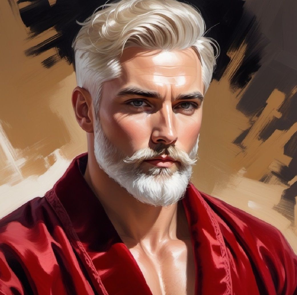 Portrait of a handsome man with   blond white hair and beard...