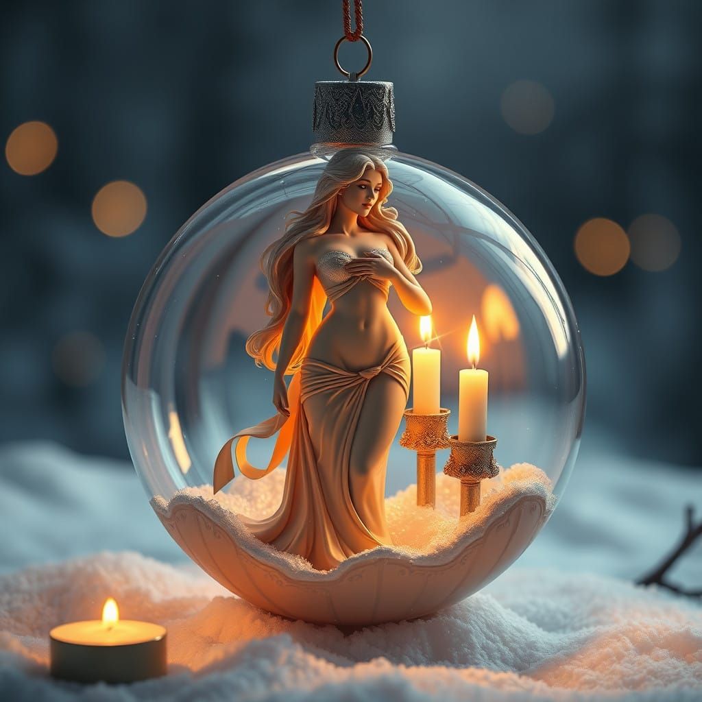 Hyperrealistic Snow Scene with Intricate Female Form