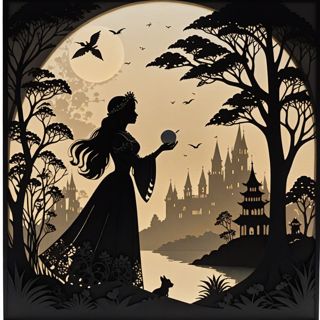 Moonlit Princess in Delicate Paper Silhouettes