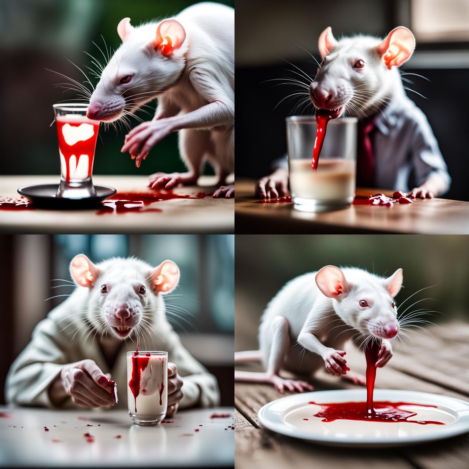 Albino half man half rat drinking blood