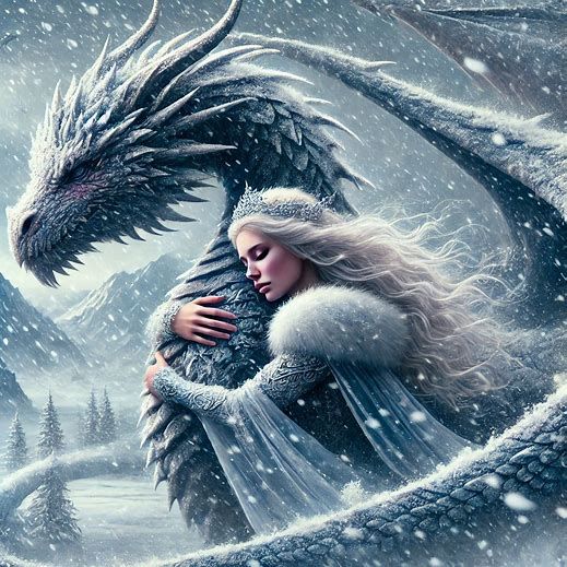 Winter goddess and her majestic winter dragon