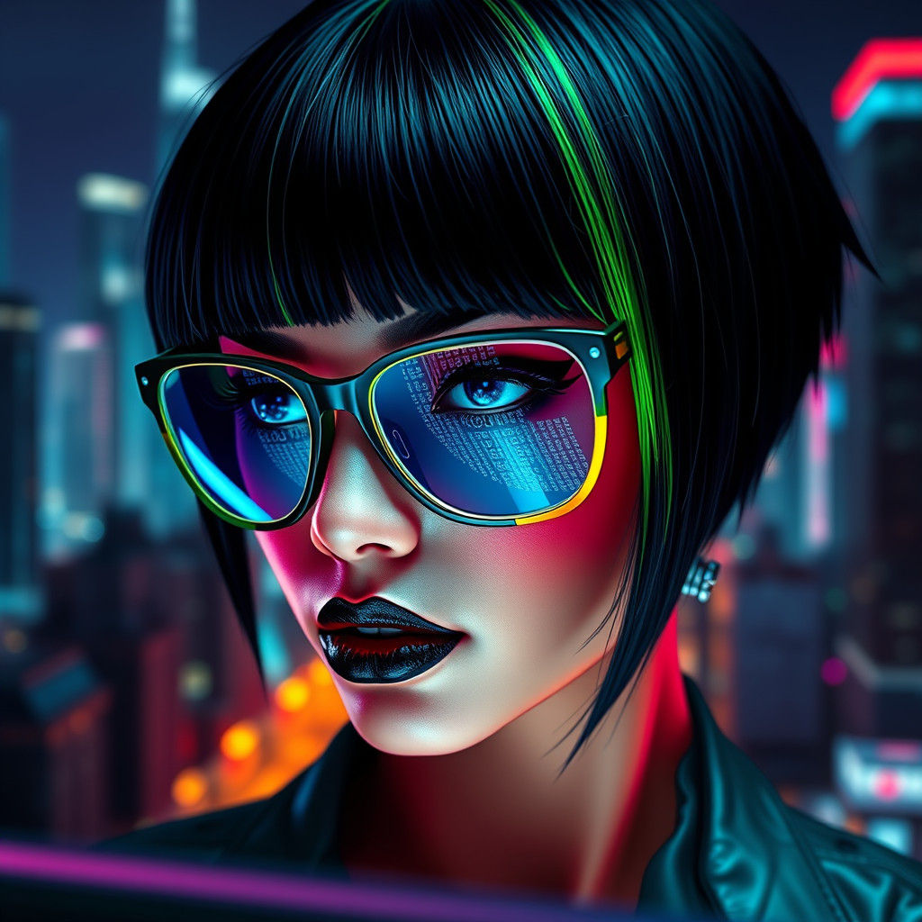 Cyberpunk Hacker in Neon Cityscape