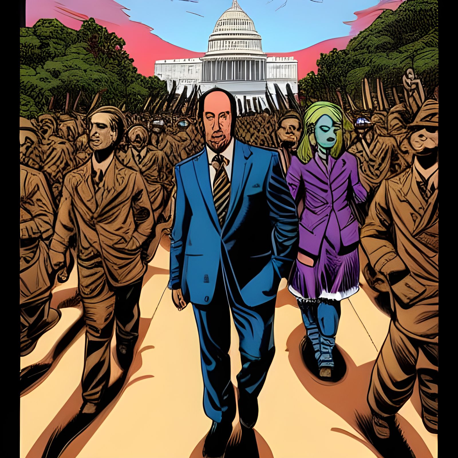 Saul Goodman leading an army from the U.S. Capital Building