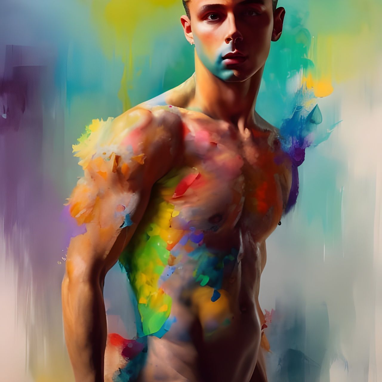 Rainbow bodypainting, male - AI Generated Artwork - NightCafe Creator