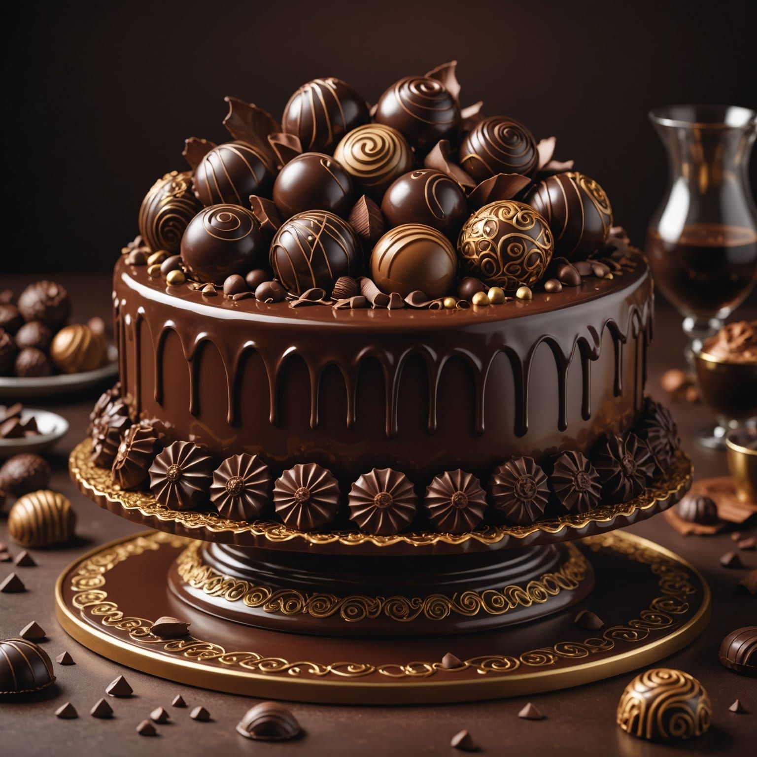 Luxurious digital illustration of a chocolate masterpiece — an intricate sculpture or dessert made entirely ...  by @Fausto Santos