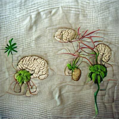 Plant brain embroidery on linen