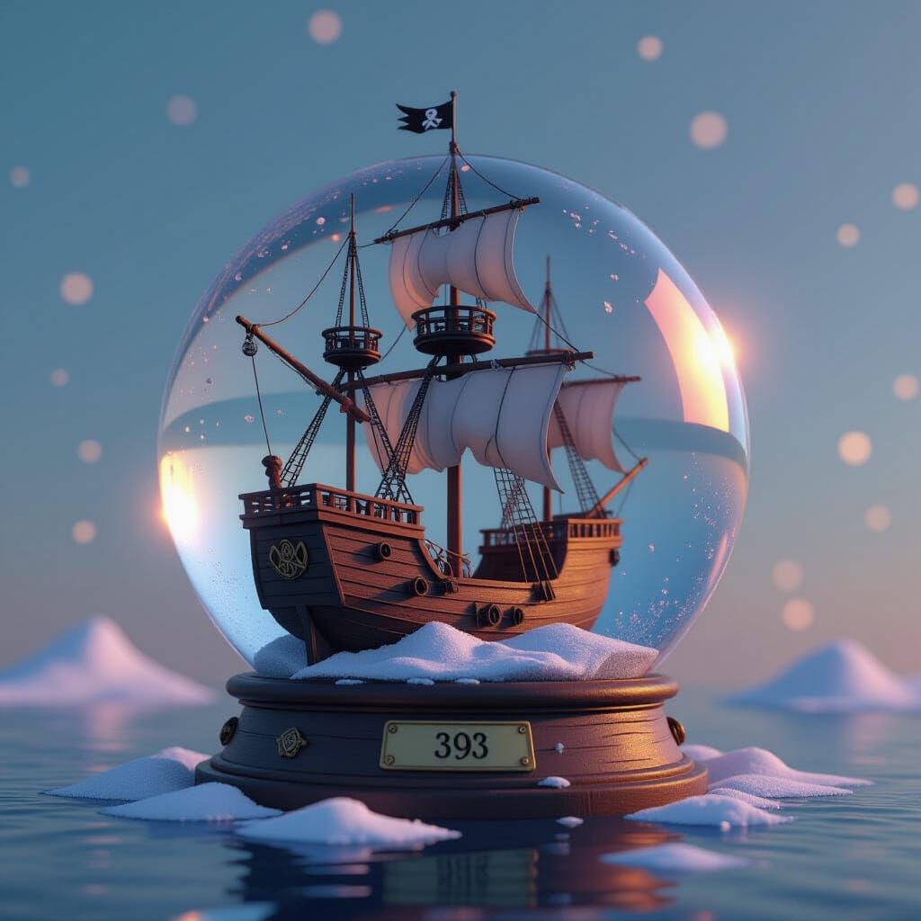 Snow globe with wrecked pirate ship 