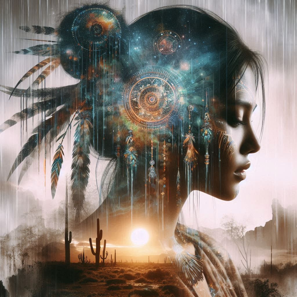 double exposure beautiful fantasy DALL-E 3 portrait landscape..