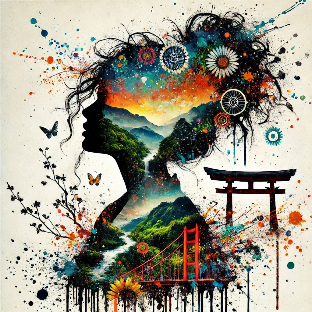 double exposure beautiful fantasy portrait landscape..