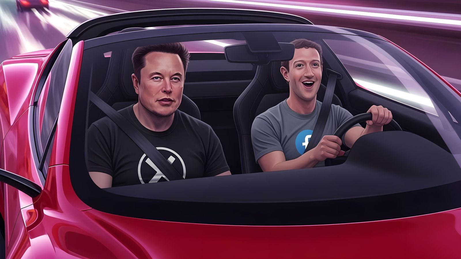 Elon Musk and Mark Zuckerberg in Ludicrous Mode  by @Gary Murakami