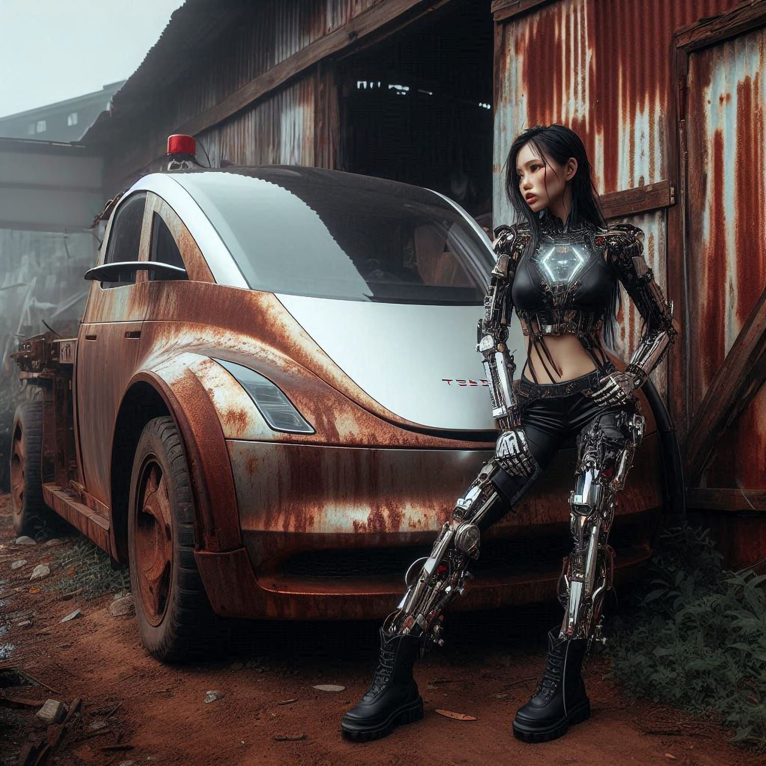 Cyberpunk Barn Find Tesla