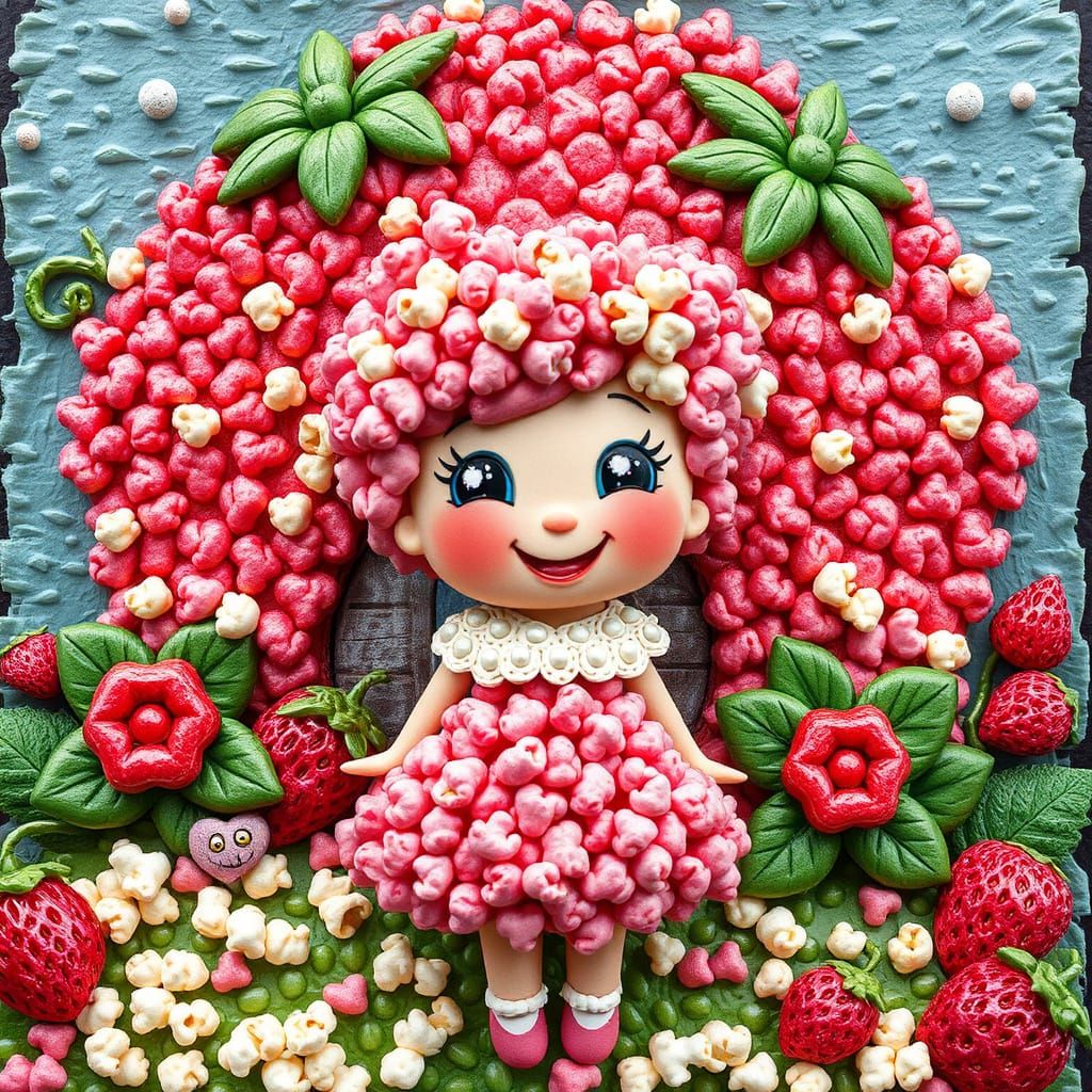 Strawberry Shortcake Popcorn Girl in Whimsical Style