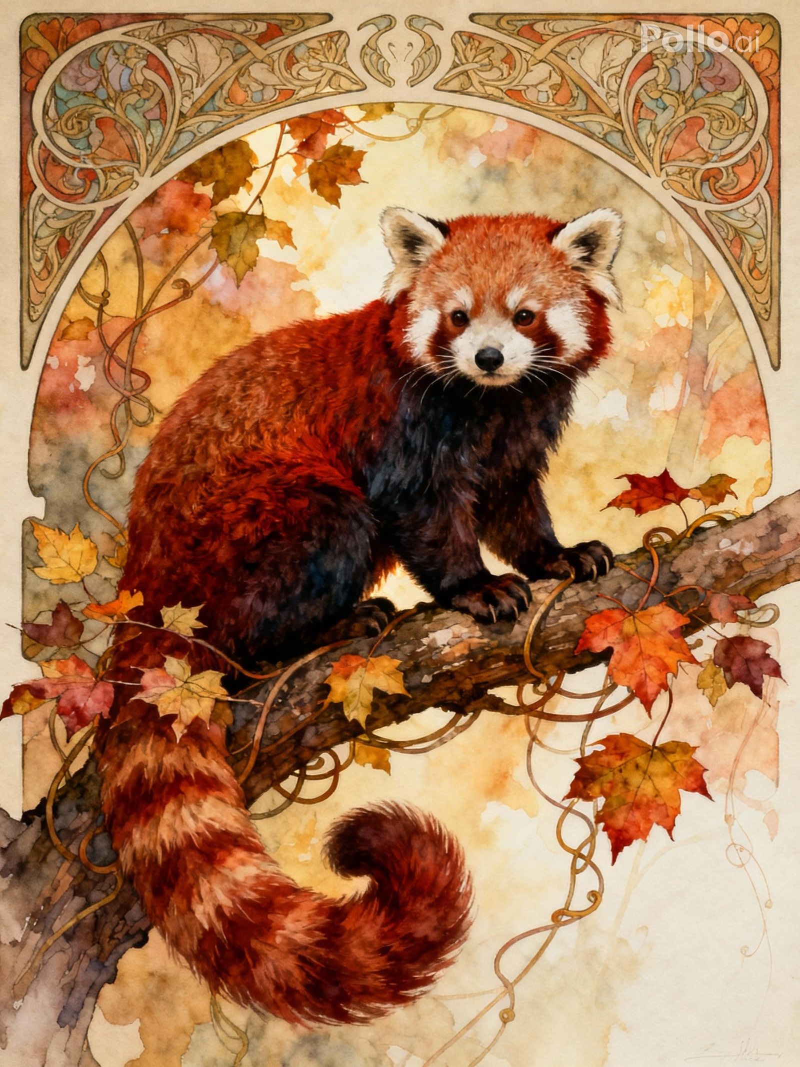 Furry Grace Amongst Stylized Leaves