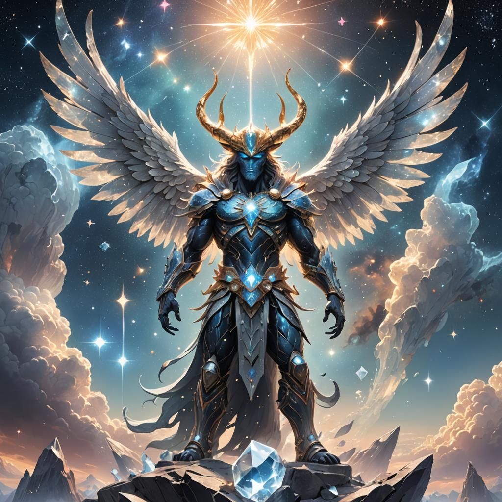 Amighty crystal giant of the cosmic constellation Zodiac wit...