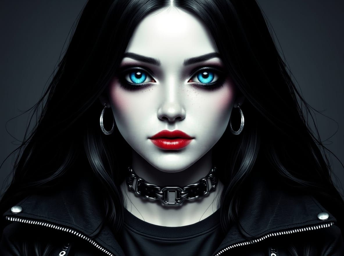 Gothic Beauty: Woman with Blue Eyes and Black Hair