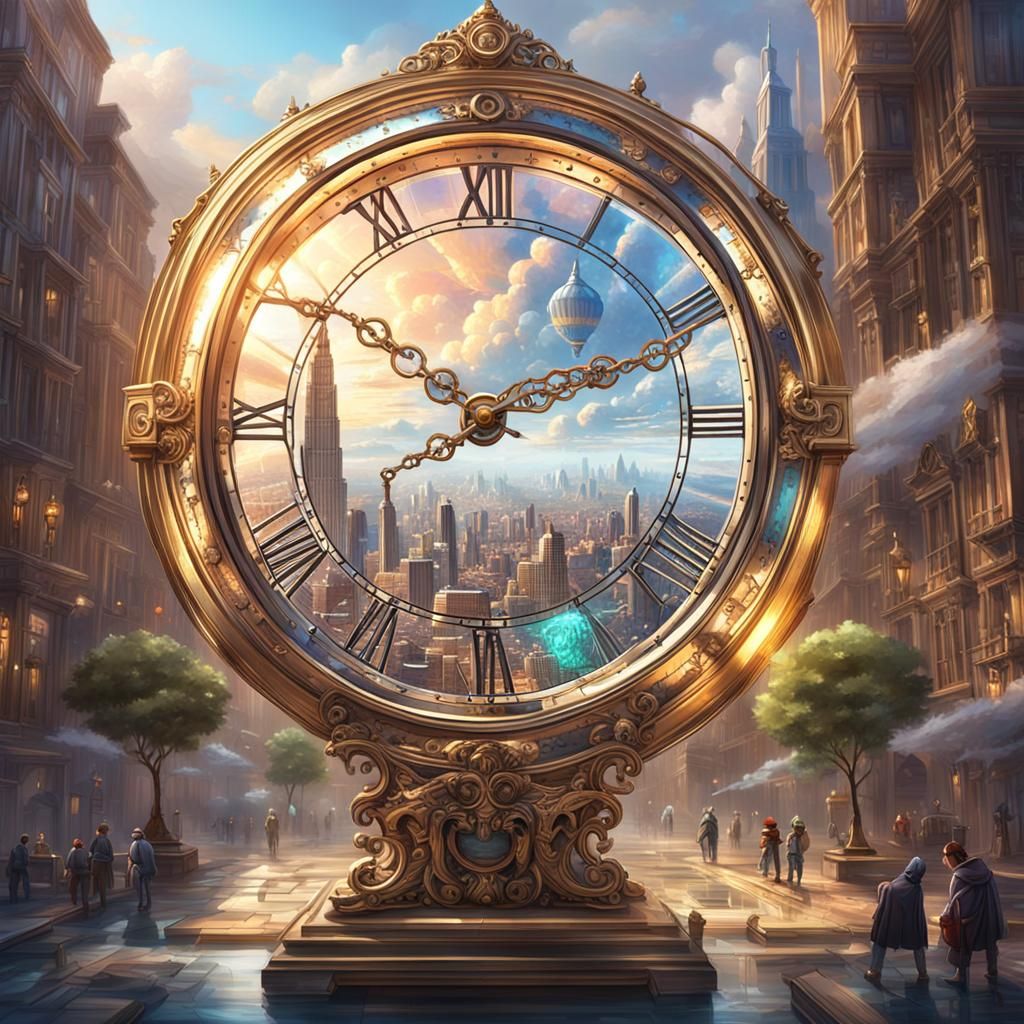 une horloge en cristal posée sur un livre ouvert en or posé ...