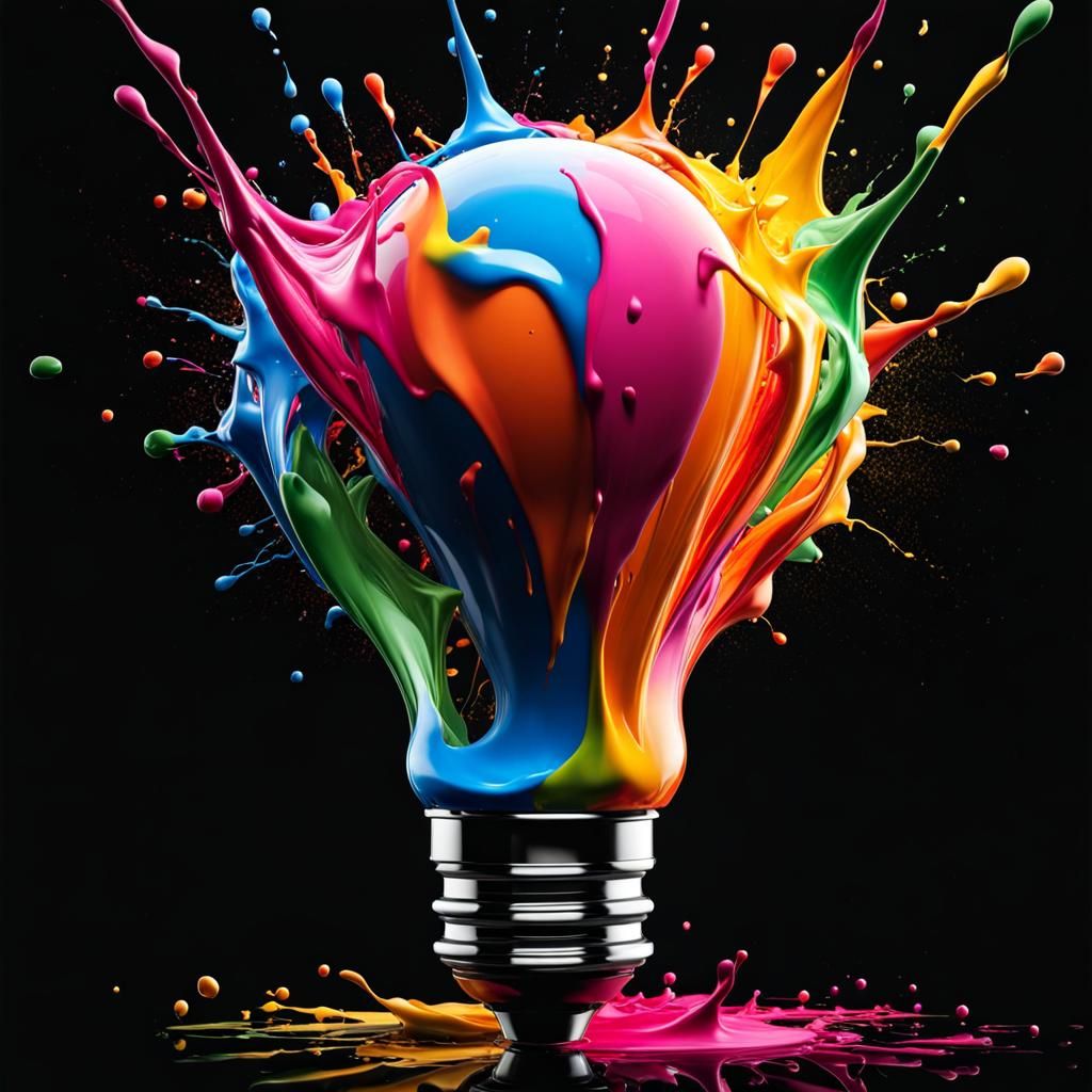 Light bulb with splashes of colorful paint - AI Generated Artwork ...