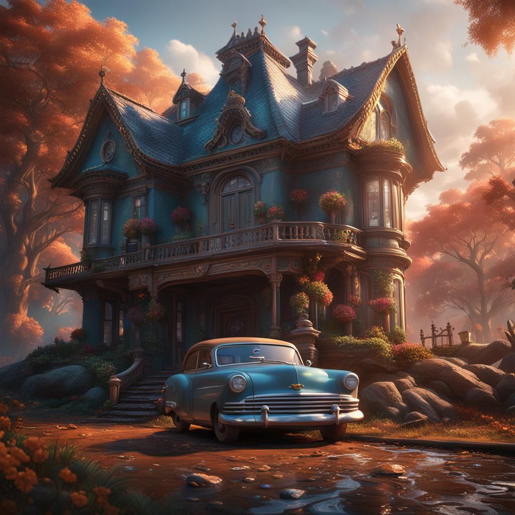 A house with a car infrunt of it