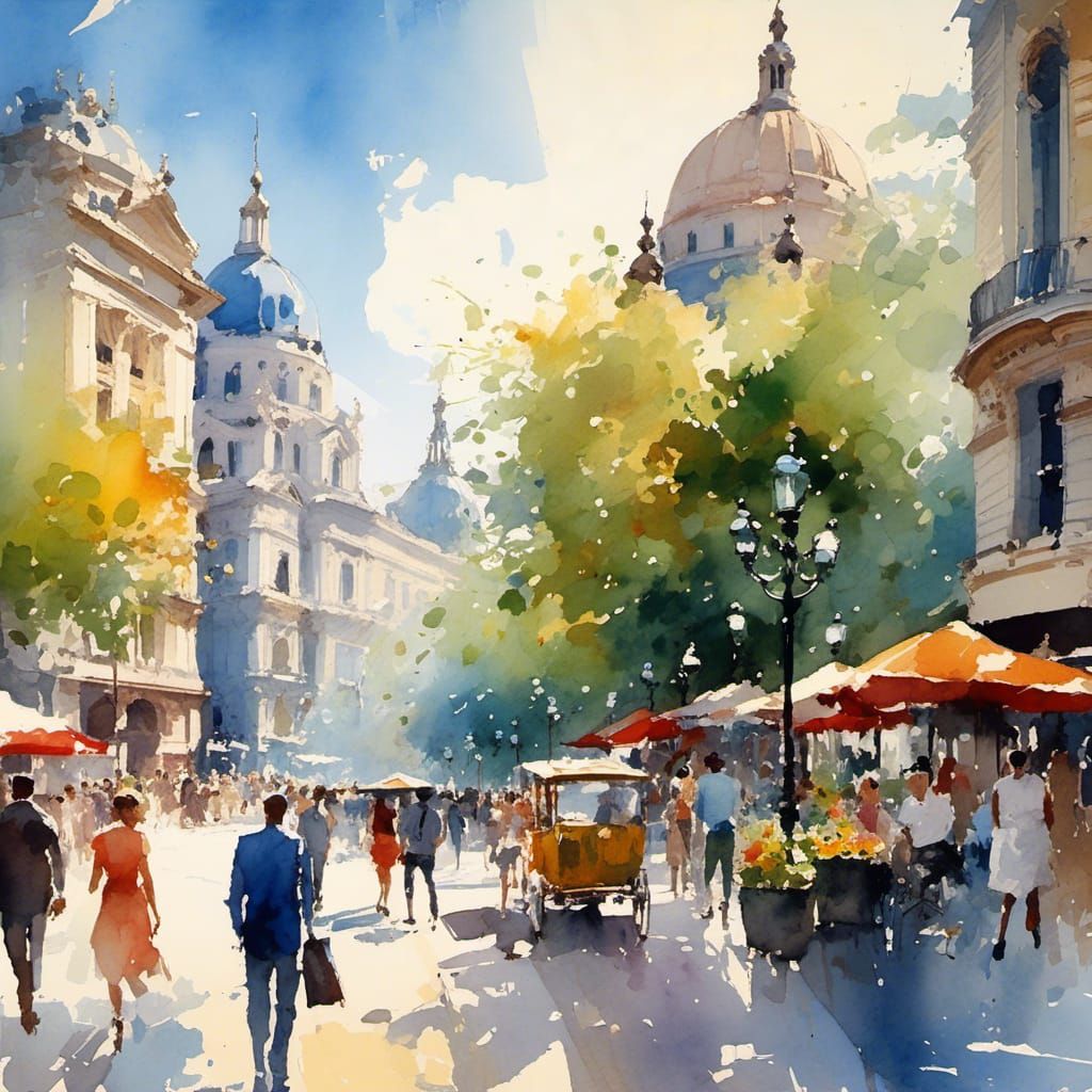 Impressionism City, sunny day 