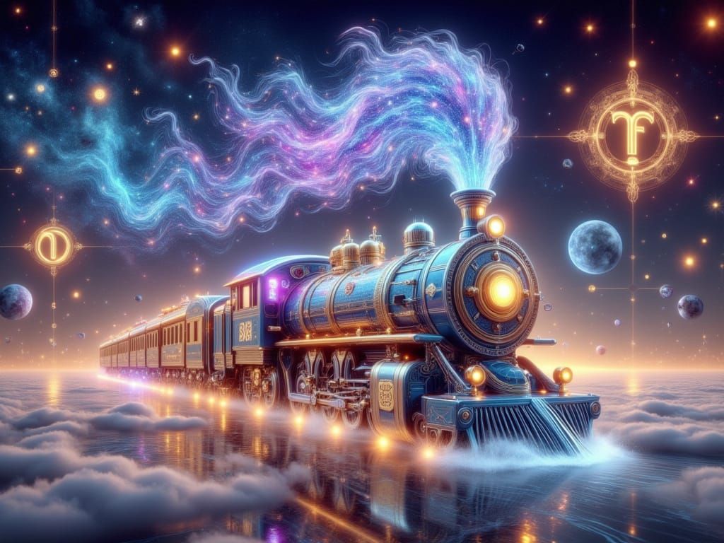 <lora:FiosZodiacSigns1:1.0> Cosmic Steam Train