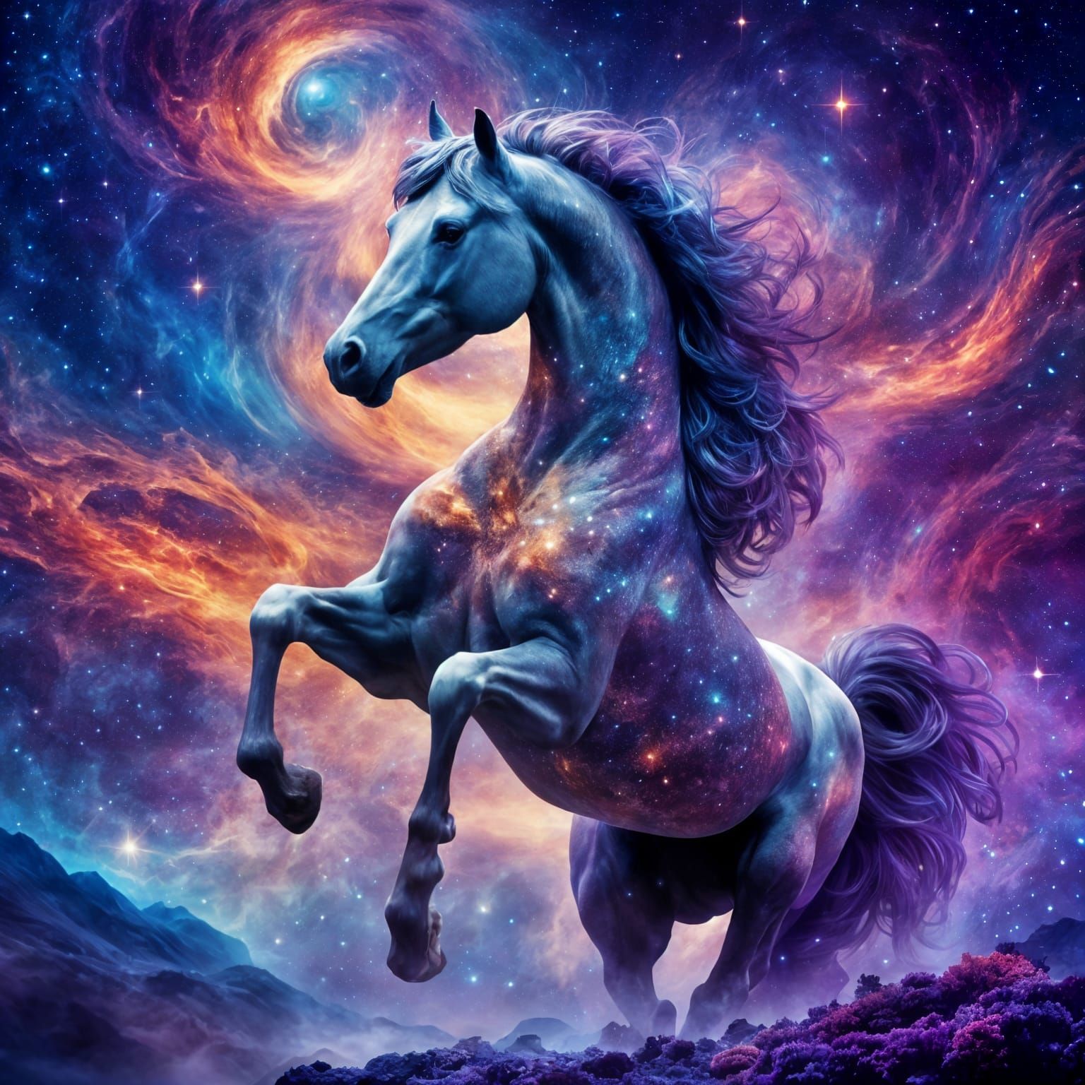 galactic horse <lora:Symmetrical:1.0> <lora:Purple:1.0> 