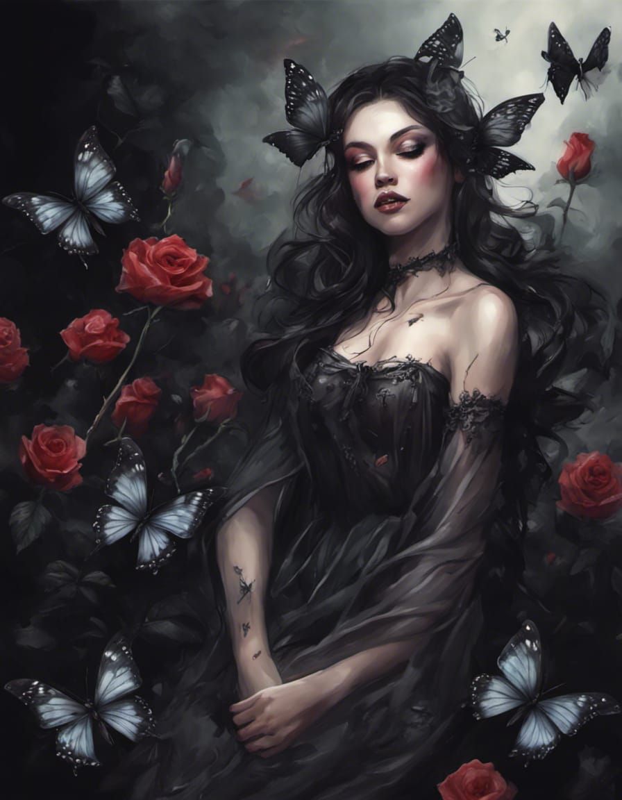 Beautiful dark fairy black butterflies smelling roses realistic dark ...