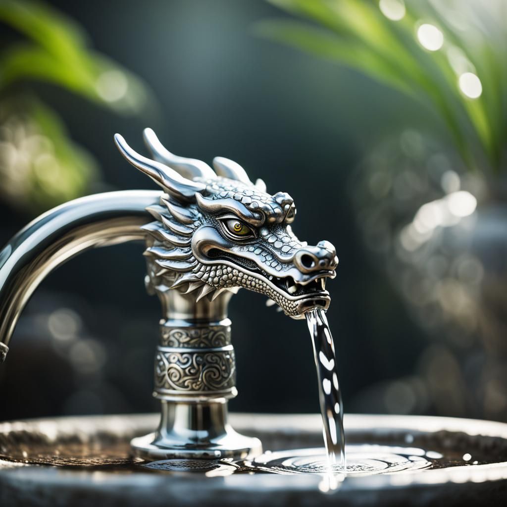 Oriental Dragon Faucet with Silver and Crystal, Surrealist S...