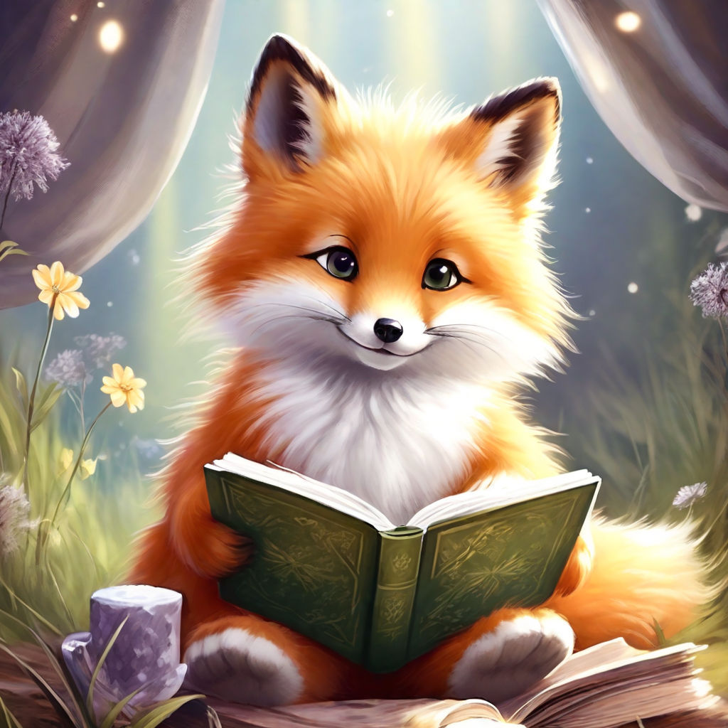 Little fox reading a book