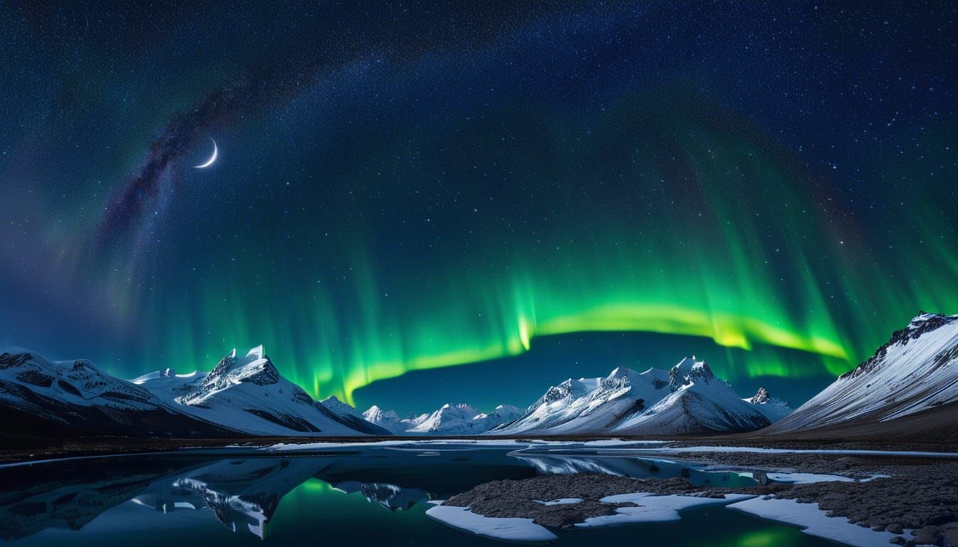northern lights over icy landscape  by @ArtDreamer Selma