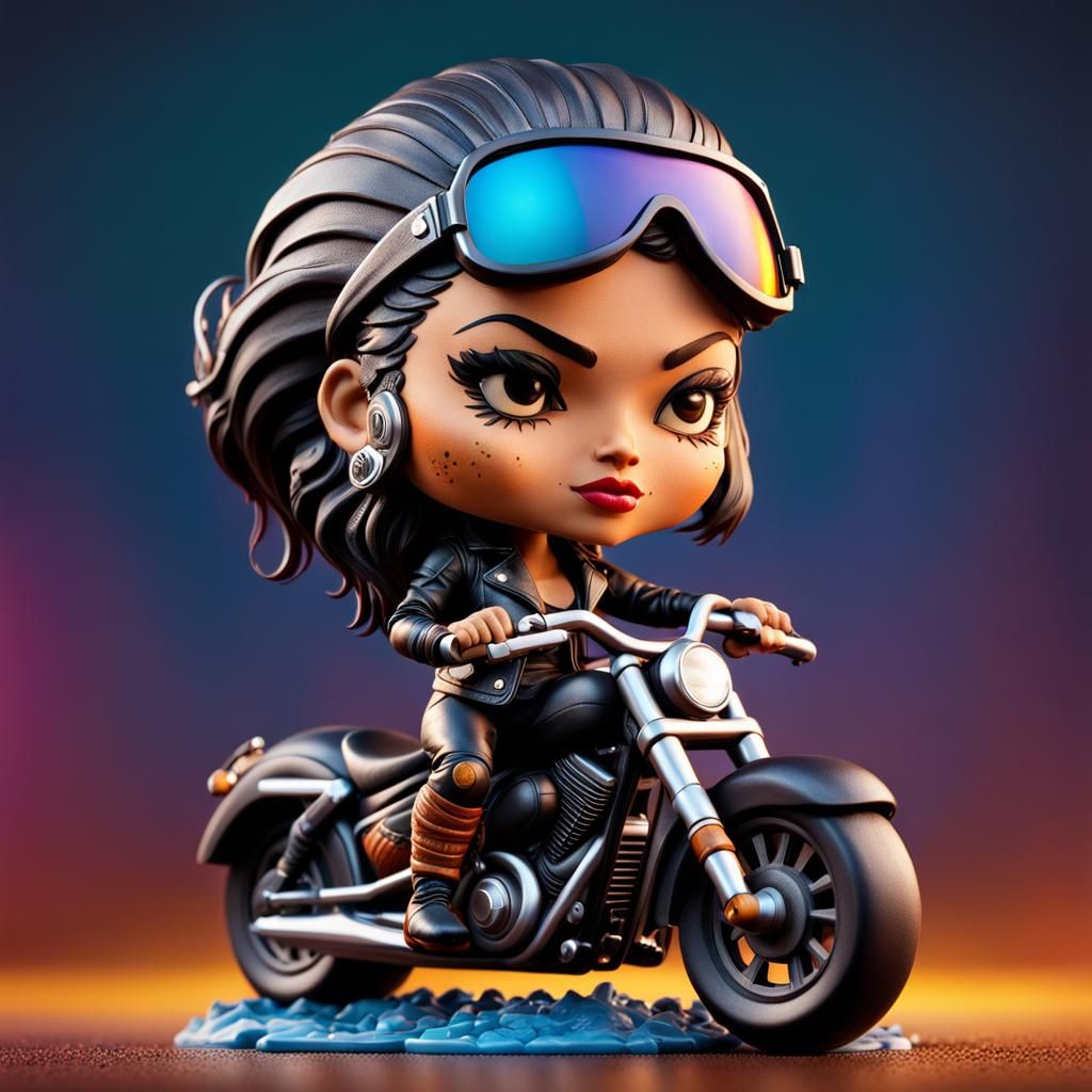 a bobble head of a beautiful biker chick in leather  by @Melissa