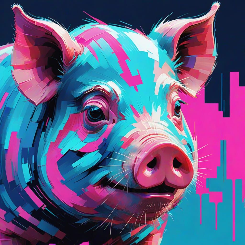 Glitch portrait of a pig, glitch distortion 