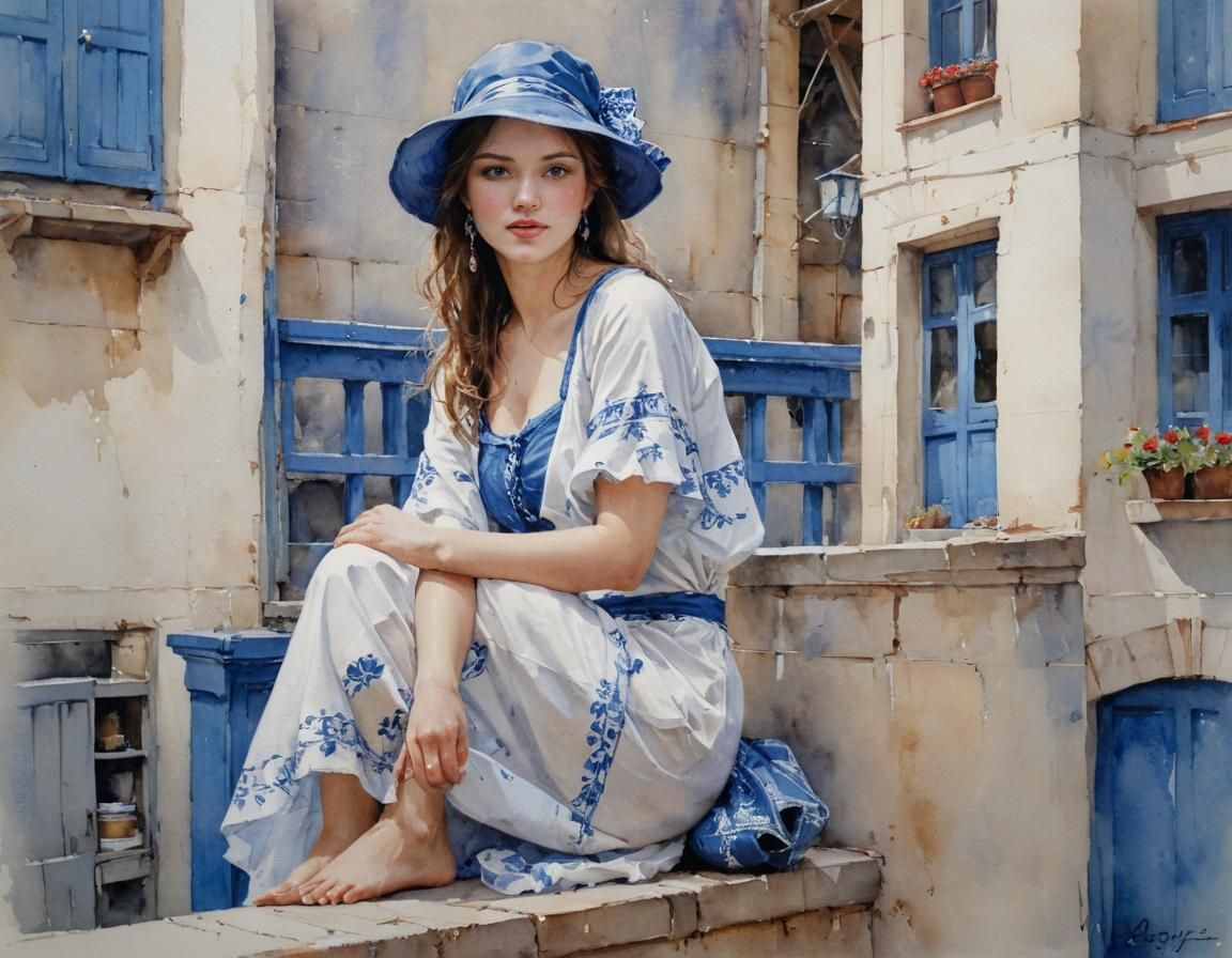 Delft Blue, watercolor, Royo, Garmash  by @Joris