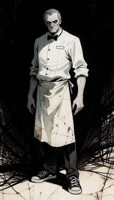 full-body portrait, illustration in the exact style of Darkest Dungeon official art, trembling thick ink lines, dense crosshatching, dirty w...