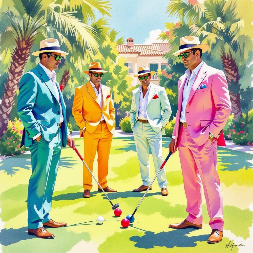 Mafiosi Croquet Game in Watercolor Style