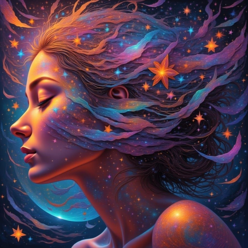 escapades of random color snaps of streaks displayed behind a woman whom we will never know because she hides her face with a color mask <lo...