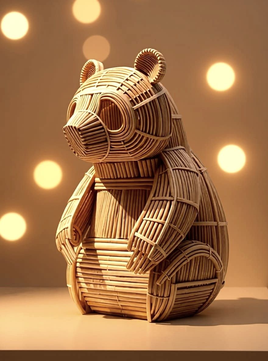 sculpture of panda made of bamboo.  by @Didier B