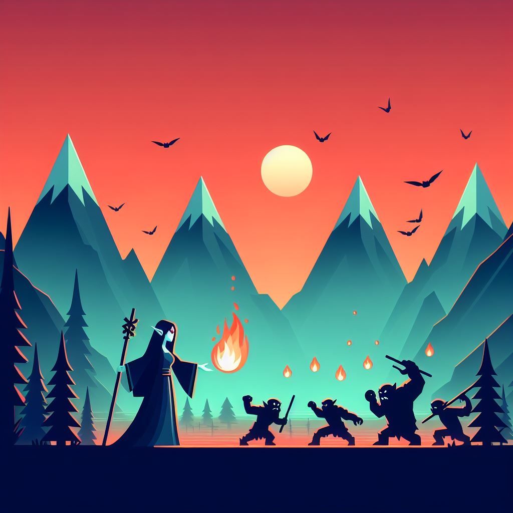 Battle of the elven sorceress with orcs.