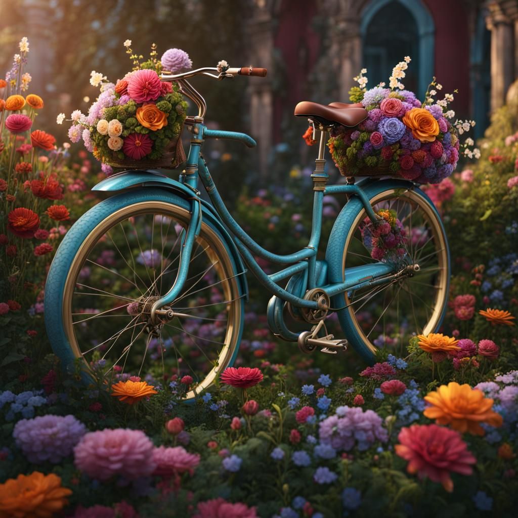 a bicycle made up of flower