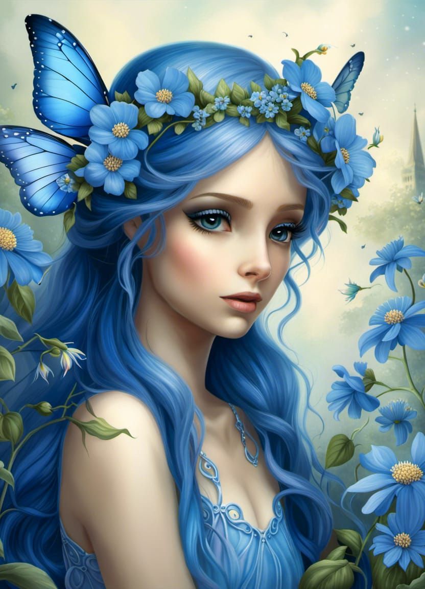 Bleu fairy is feeling blue today - AI Generated Artwork - NightCafe Creator