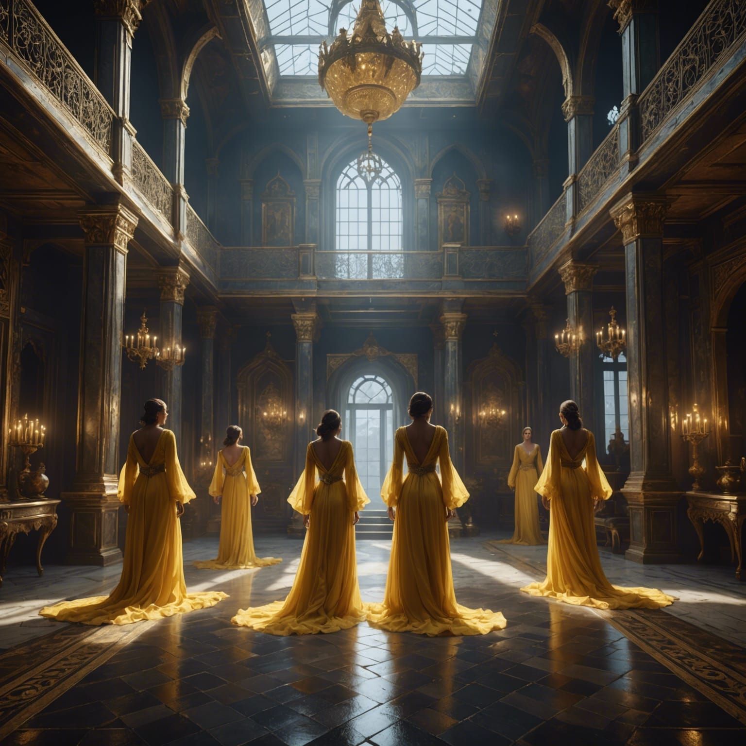 Harem ladies in a luxurous castle in the clouds without usin...