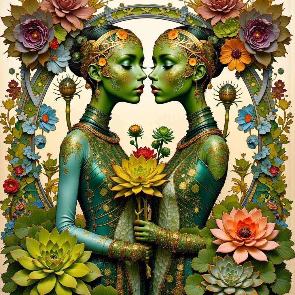 Art Nouveau Plant Couple with Scientific Diagrams