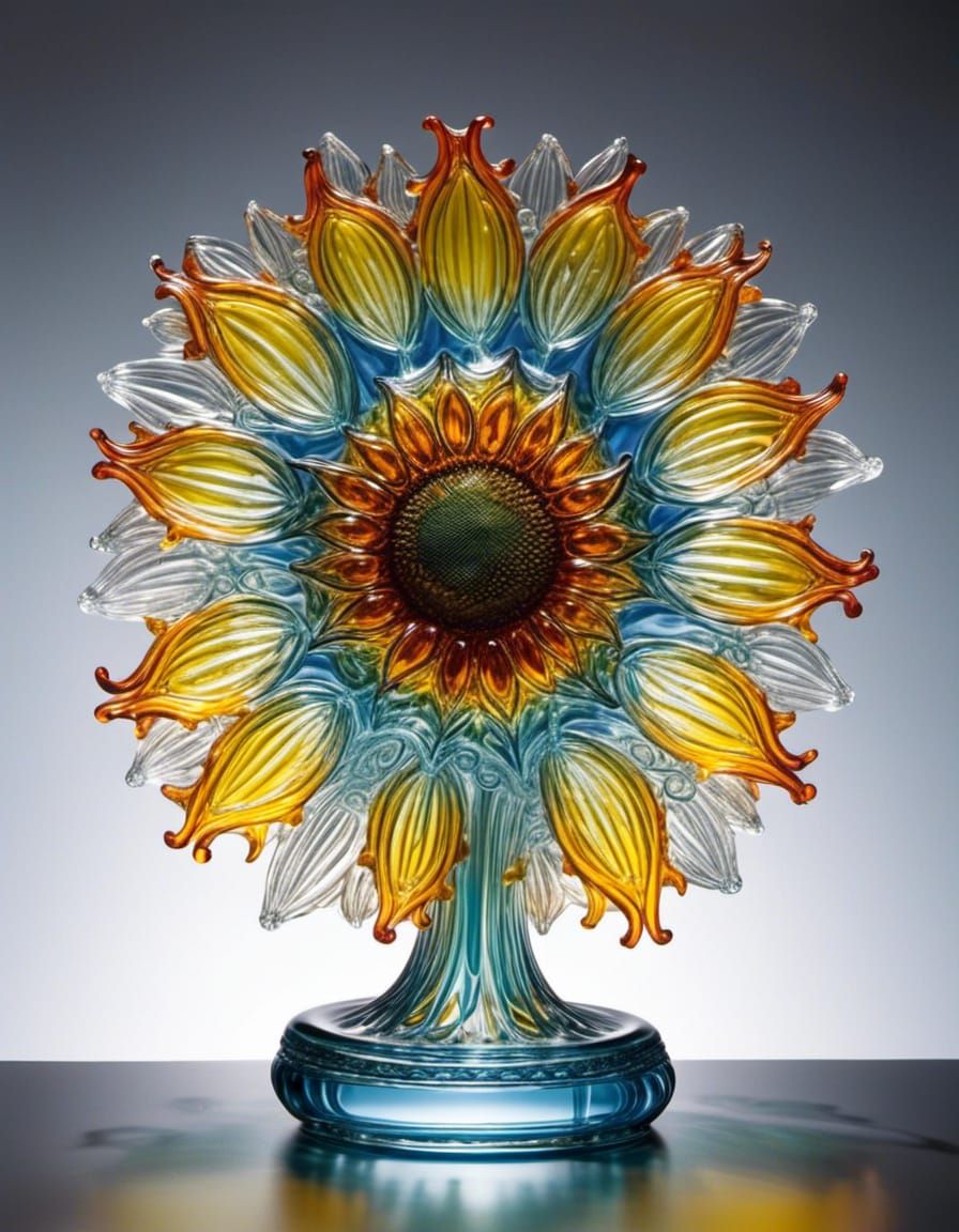 Glass sculpture of a sunflower (lora: Glass art)
