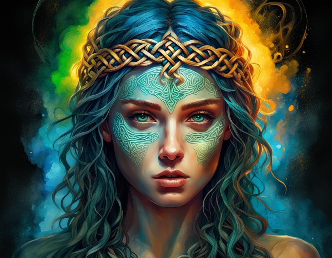 Glowing Celtic Girl God 8k Resolution Photorealistic Albert Seveso