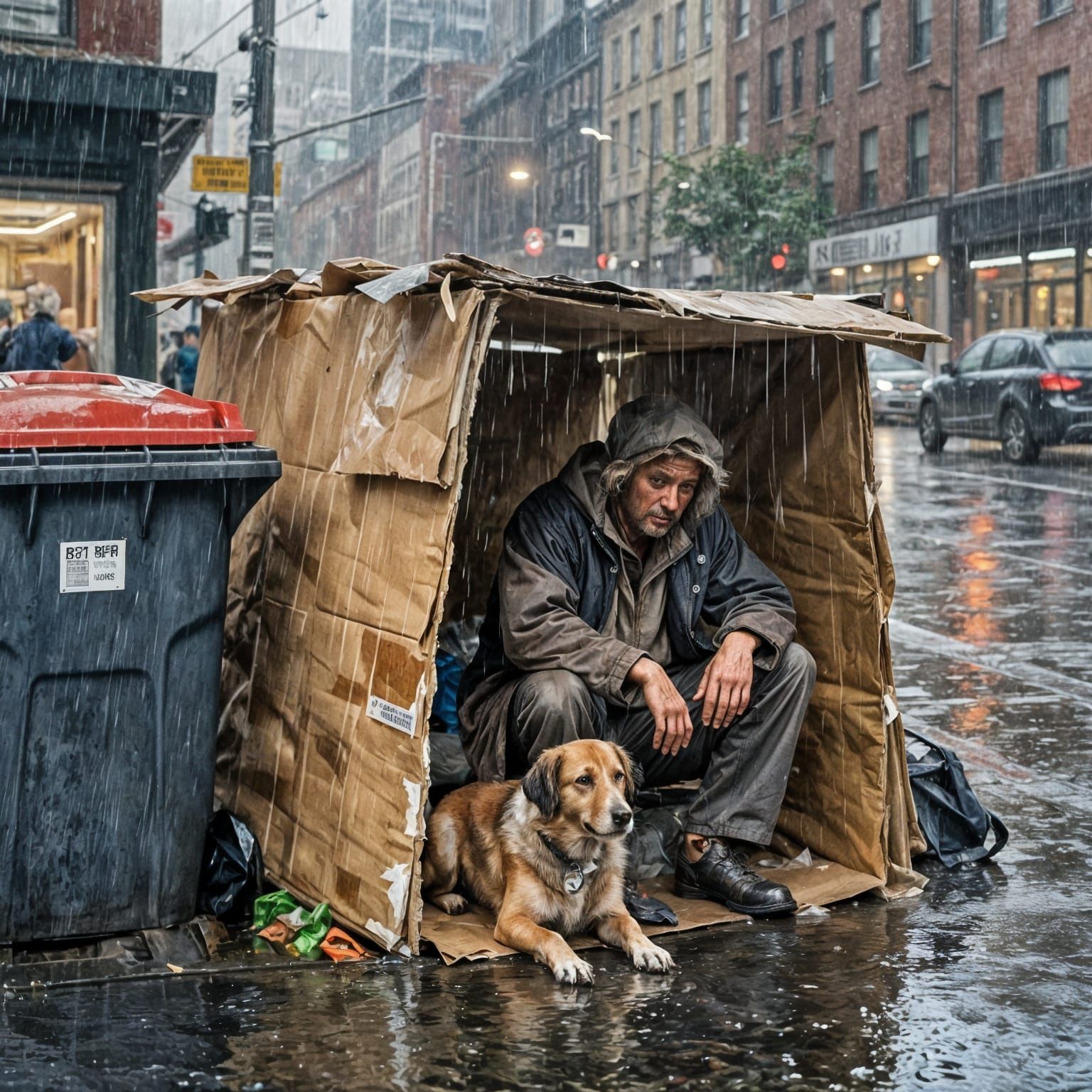 Invisible under the pouring rain of the urban jungle...  by @Dreamer in Hell